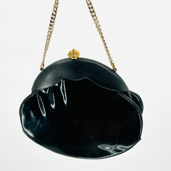 Vintage 60s Lewis Black Patent Leather Gold Chain Evening Bag - Picture 1 of 6